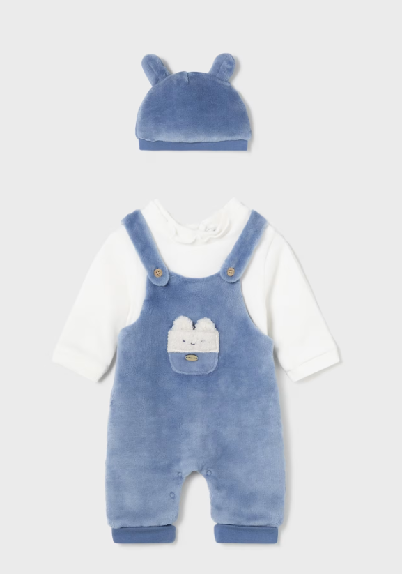 Mayoral Velour Romper & Hat with Ears Set Style 2606 - Mid Blue